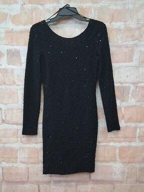 Jennifer Lopez Black Long-Sleeve Sequin Sheath Dress